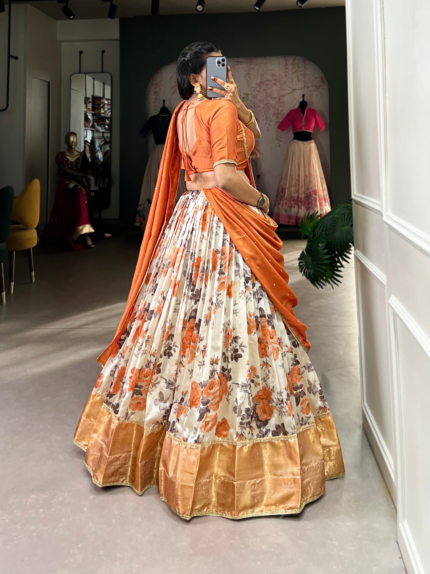 Floral Print With Zari Weaving Work Silk Lehenga Choli By WTW