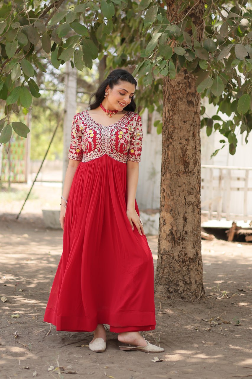 Pink Zari Embroidered Georgette Gown By WTW