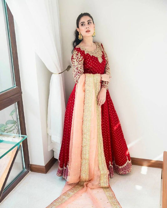 Luminous Purple Color Faux Georgette Embroidery Sequence Work Gown By WTW