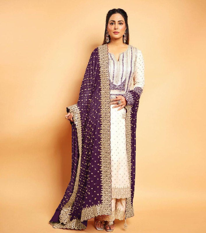 Beauteous White Color Georgette Embroidery Work Sharara Suit By WTW