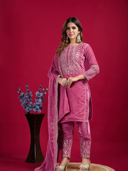 Embroidered Velvet Splendor Salwar Suit By WTW