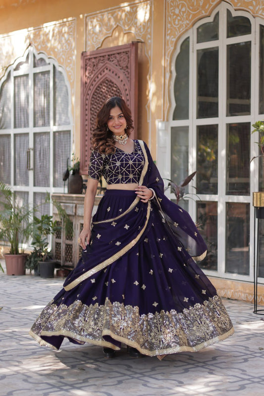 Dark Purple Color Rangoli Silk Embroidered Lehenga Choli By WTW