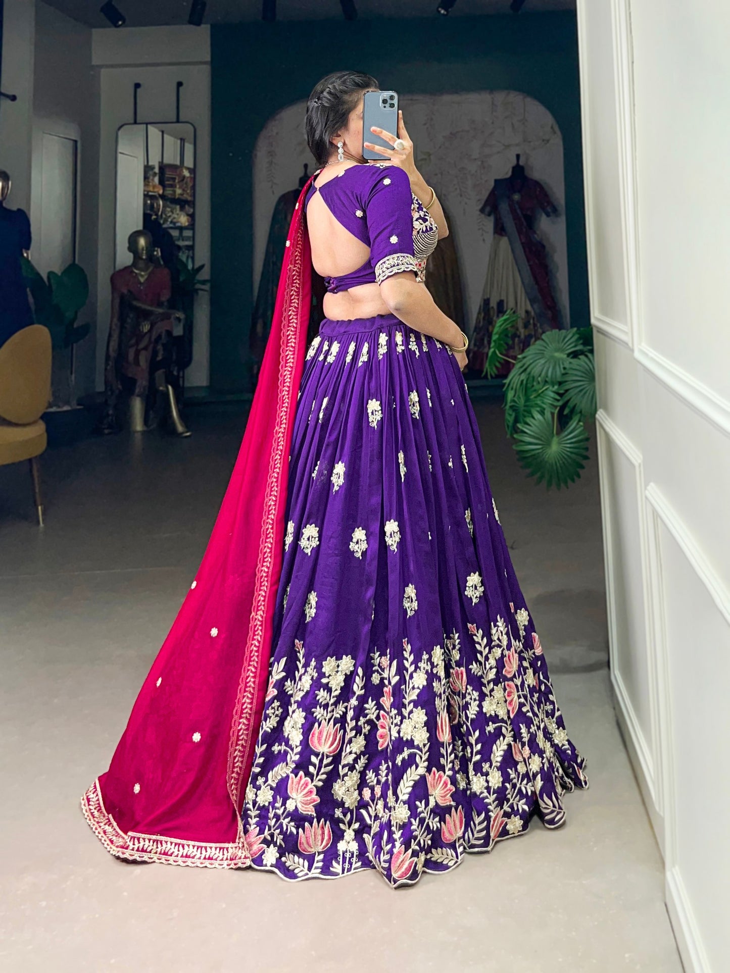 Purple Color Vichitra Silk Thread Embroidered Lehenga Choli By WTW