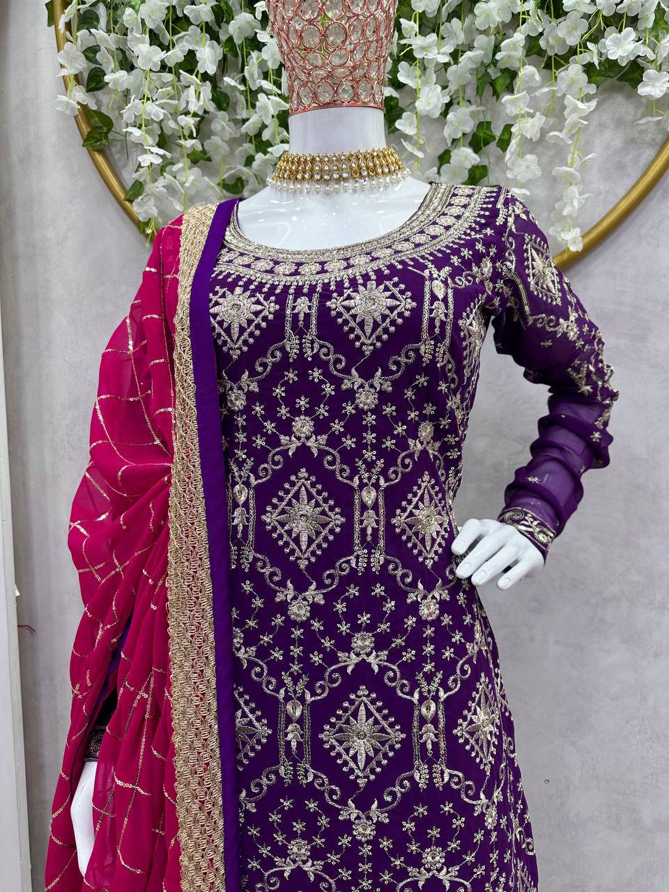 Peaceful Purple Color Thread With Sequnce Work Sharara Suit By WTW