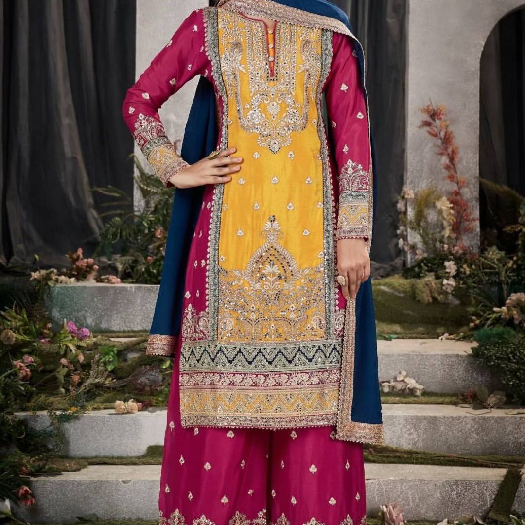 Rashmika Mandanna Yellow Georgette Embroidery Salwar Suit By WTW