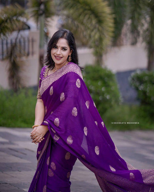 Forbearance Purple Linen Silk Saree With Vestigial Blouse Piece By WTW