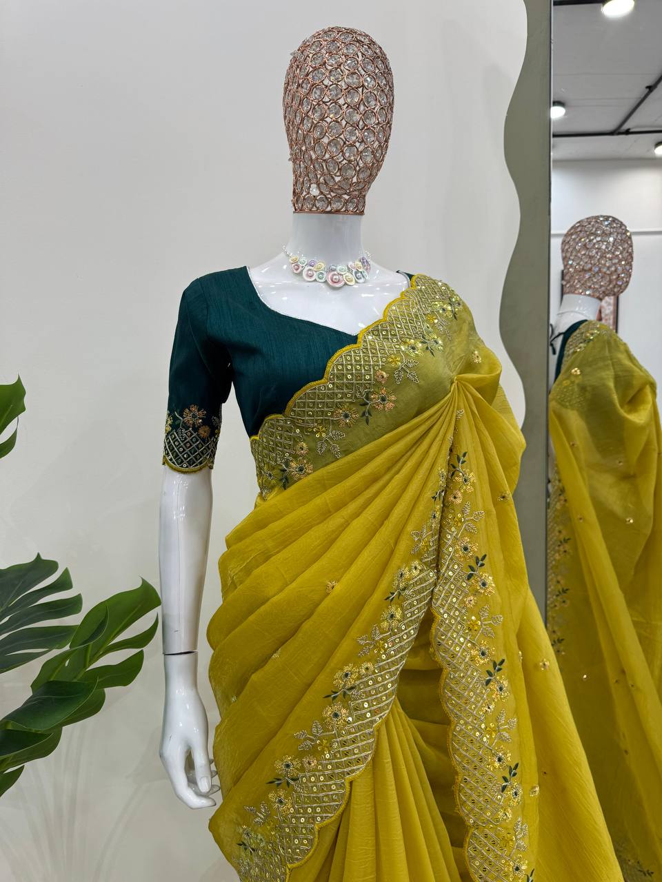 Designer Crunchy Silk Saree With Sequence And Thread Work By WTW