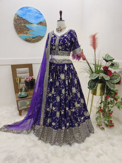 Wedding Wear Navy Blue Colour Lehenga Choli In Georgette With Embroidery Work By WTW