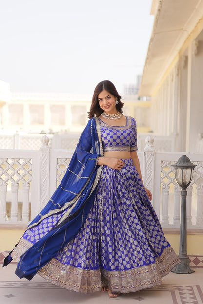 Woven Art Viscose Silk Jacquard Lehenga In Blue By WTW