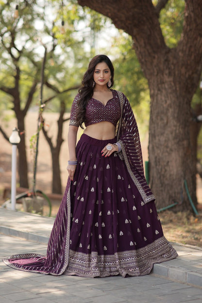 Embroidered Silk Georgette Semi Stitched Lehenga And Unstitched Blouse With Dupatta By WTW