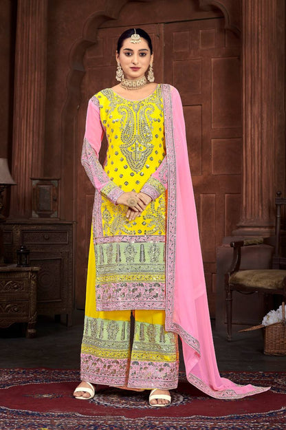 Sublime Yellow Color Heavy Georgette Embroidery Salwar Suit By WTW