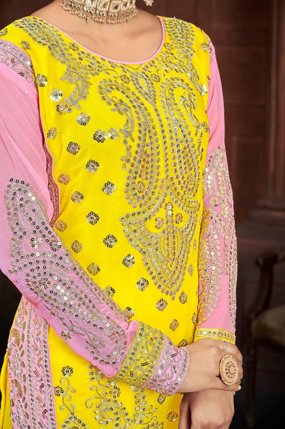 Sublime Yellow Color Heavy Georgette Embroidery Salwar Suit By WTW