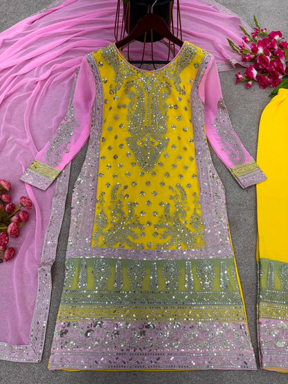 Sublime Yellow Color Heavy Georgette Embroidery Salwar Suit By WTW