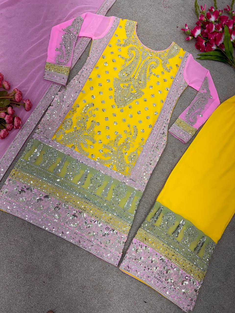 Sublime Yellow Color Heavy Georgette Embroidery Salwar Suit By WTW