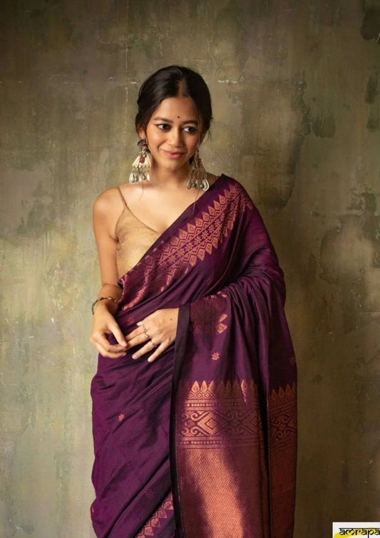 Brood Purple Soft Silk Saree With Demesne Blouse Piece By WTW