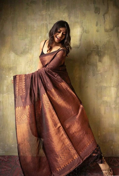 Blooming Brown Soft Silk Saree With Radiant Blouse Piece By WTW