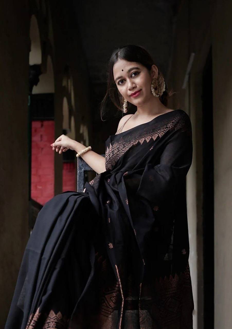 Black Color Latest Design Cotton Silk Saree By WTW