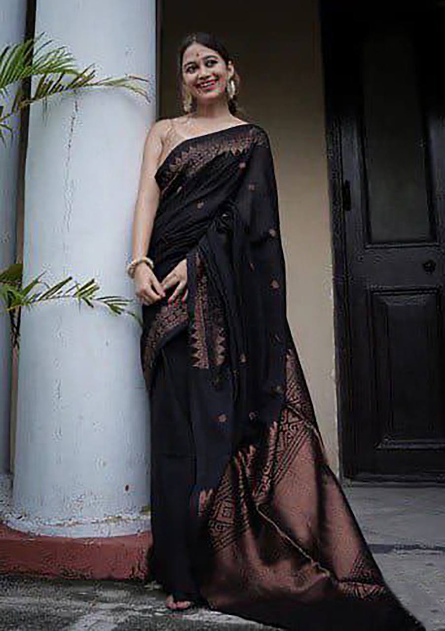 Black Color Latest Design Cotton Silk Saree By WTW