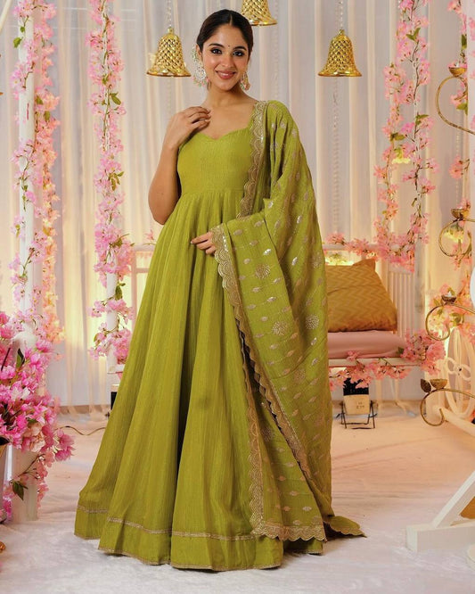 Festive Ready Designer Gown Pant Set With Stunning Dupatta By WTW