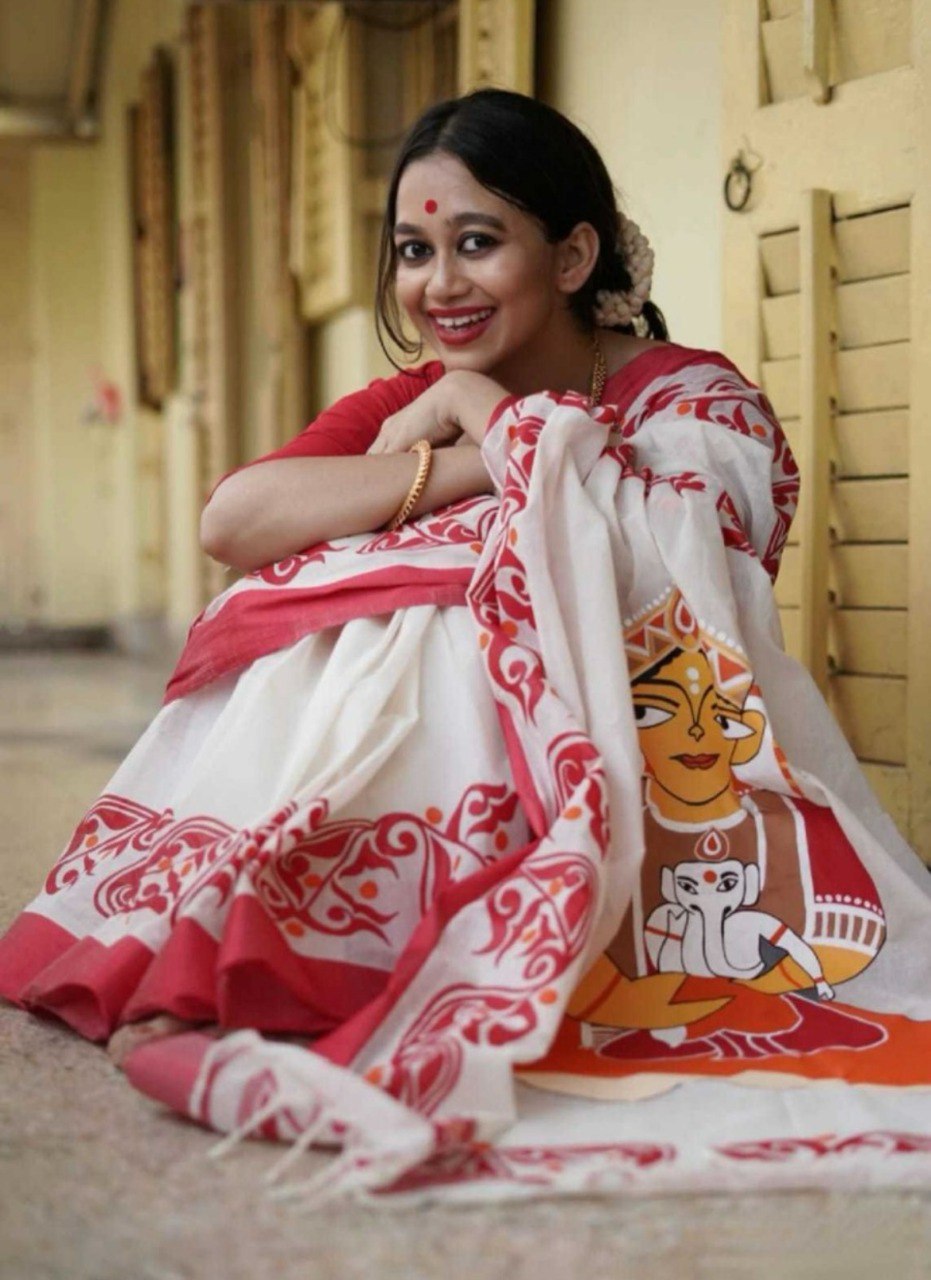 White And Red Color Banarasi Soft Silk Saree By WTW