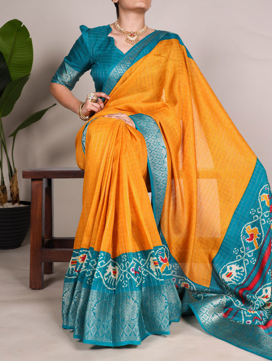 Charming Mustard Yellow Patola Printed Tussar Silk Haldi Wear Saree By WTW