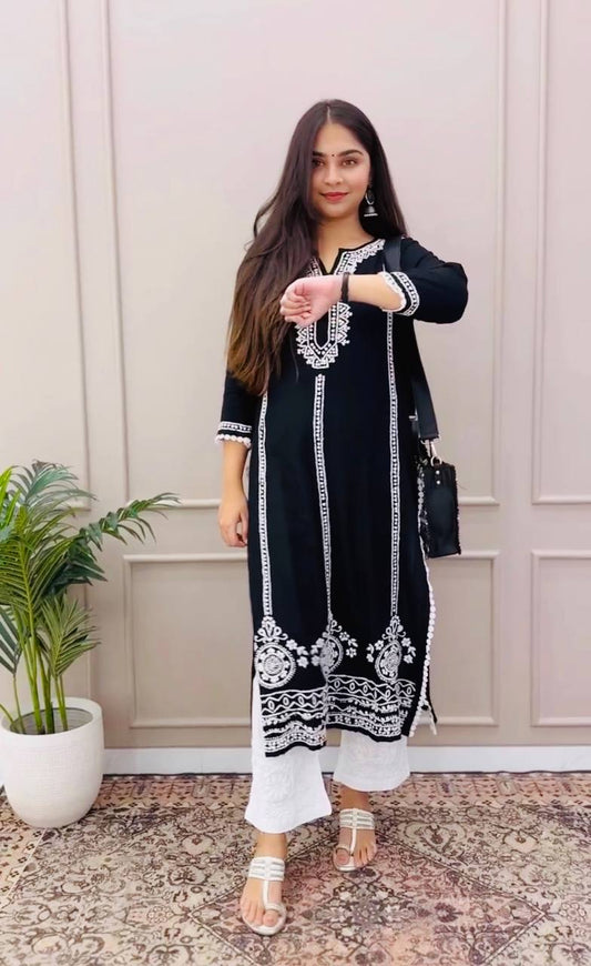 Black And White Designer Kurta Palazzo Set By WTW