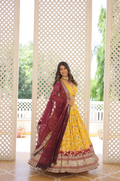 Lovely Yellow Sequins Jacquard Haldi Wear Lehenga Choli With Dupatta By WTW