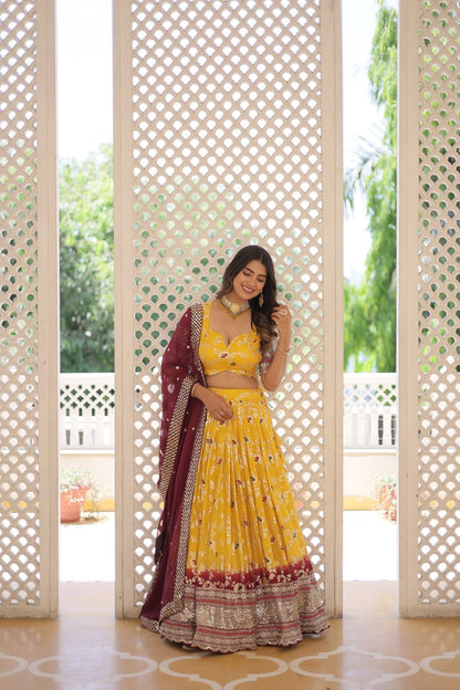 Lovely Yellow Sequins Jacquard Haldi Wear Lehenga Choli With Dupatta By WTW