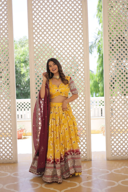 Lovely Yellow Sequins Jacquard Haldi Wear Lehenga Choli With Dupatta By WTW