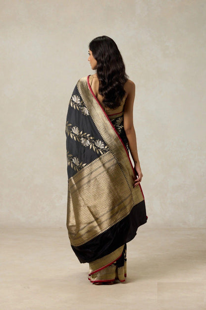 Black Pure Katan Silk Banarasi Handloom Saree By WTW