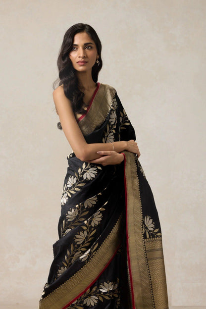 Black Pure Katan Silk Banarasi Handloom Saree By WTW