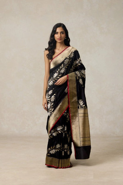 Black Pure Katan Silk Banarasi Handloom Saree By WTW