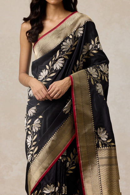 Black Pure Katan Silk Banarasi Handloom Saree By WTW