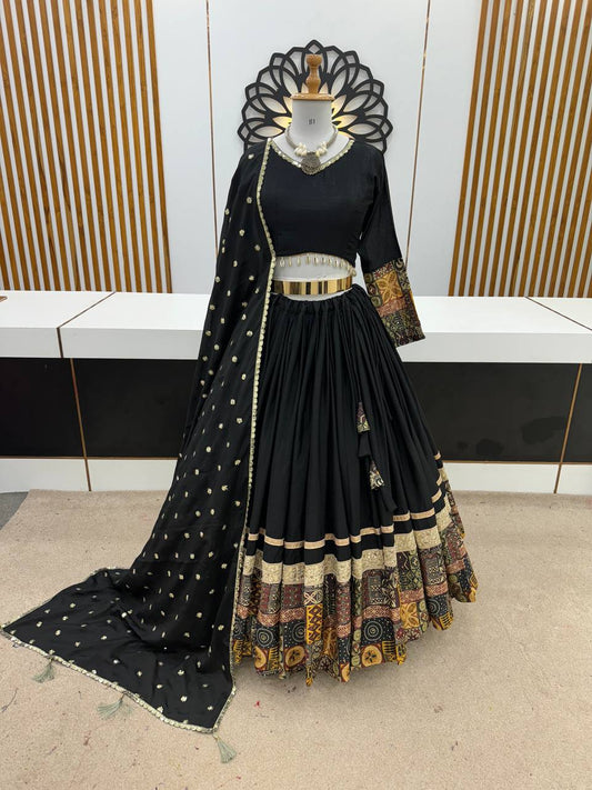 Black Color Chinon Silk Embroidery Work Festival Wear Lehenga Choli By WTW