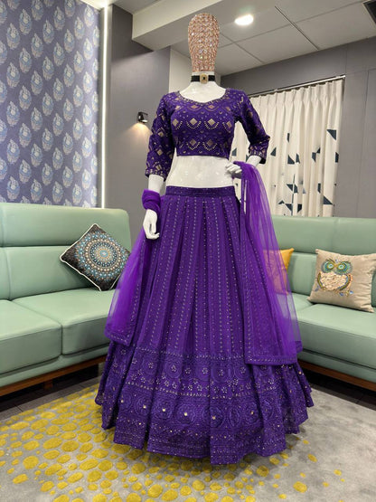 Violet Colour Party Wear Sequence Embroidery Work Designer Lehenga Choli By WTW