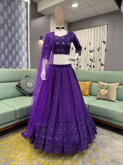 Violet Colour Party Wear Sequence Embroidery Work Designer Lehenga Choli By WTW