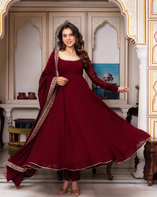 Maroon Color Fully Flair Party Wear Anarkali Gown By WTW
