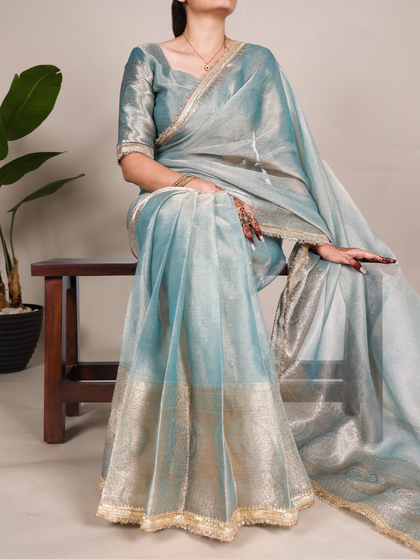Light Blue Tissue Shimmer Women’s Saree By WTW