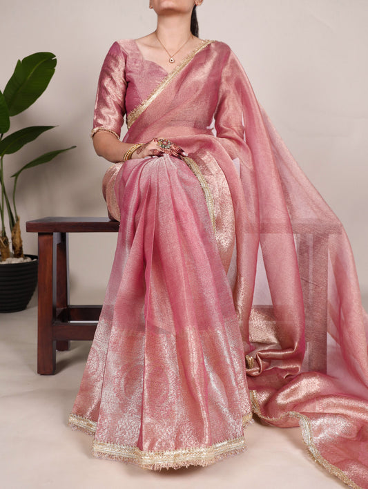 Light Pink Tissue Shimmer Women’s Saree By WTW