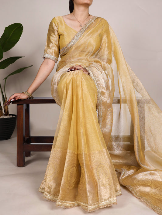 Light Yellow Tissue Shimmer Women’s Saree By WTW