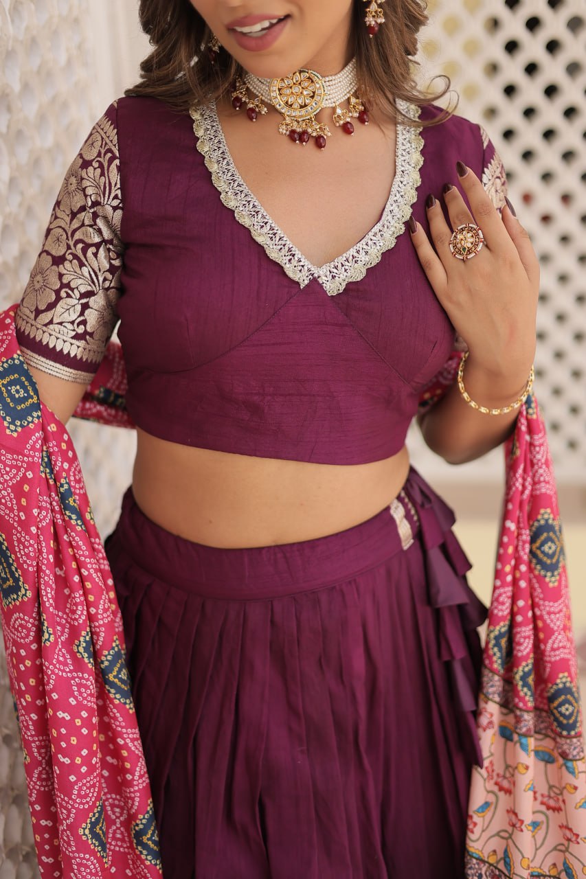 Maroon Sangeet South Indian Lehenga Choli By WTW