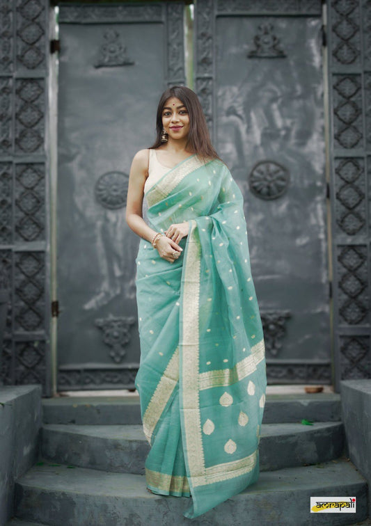 Dazzling Firozi Cotton Silk Saree By WTW