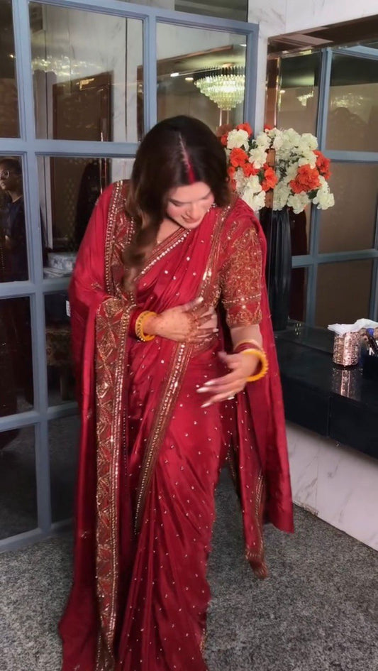 Red Velvet Charm Saree By WTW