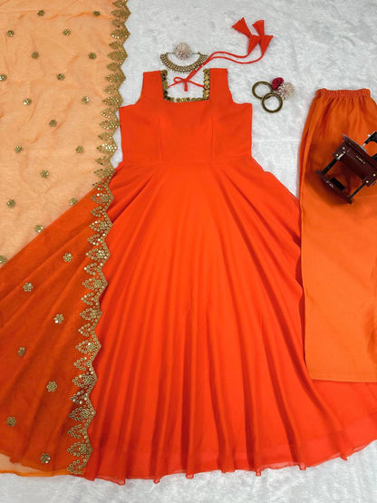 Sublime Orange Color Georgette Coin Lace Border Salwar Suit By WTW