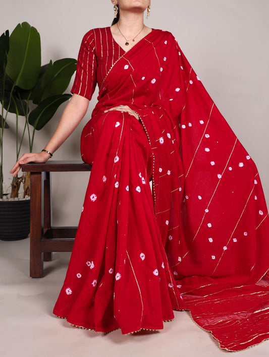Red Color Sequins With Zari Line Viscose Chanderi Saree By WTW