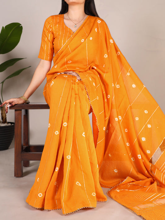 Viscose Chanderi Mustard Traditional Wear Sequins Work Saree By WTW