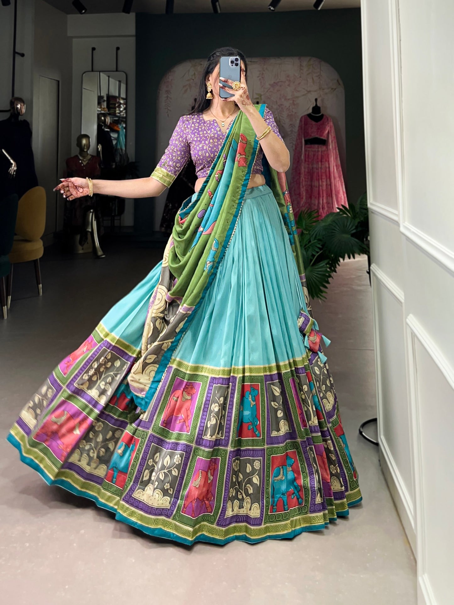 Tussar Silk Kalamkari Ensemble Lehnga Choli By WTW