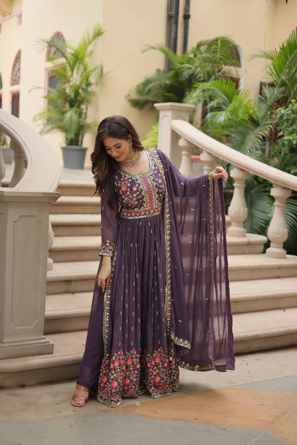Dusty Purple Kurta Sharara With Dupatta By WTW