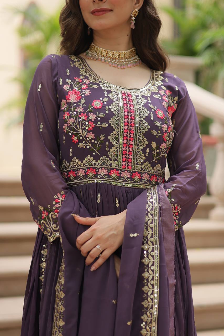 Dusty Purple Kurta Sharara With Dupatta By WTW