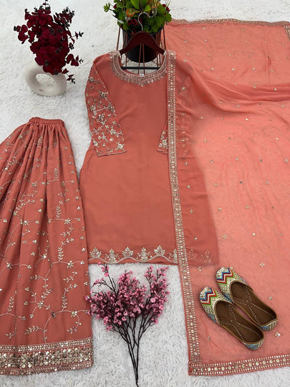 Luminous Onion Georgette Embroidery Sequence Salwar Suit By WTW